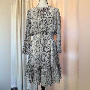 J.Crew Snakeskin Print Smocked Waist Tiered Long Sleeve Dress – Size S